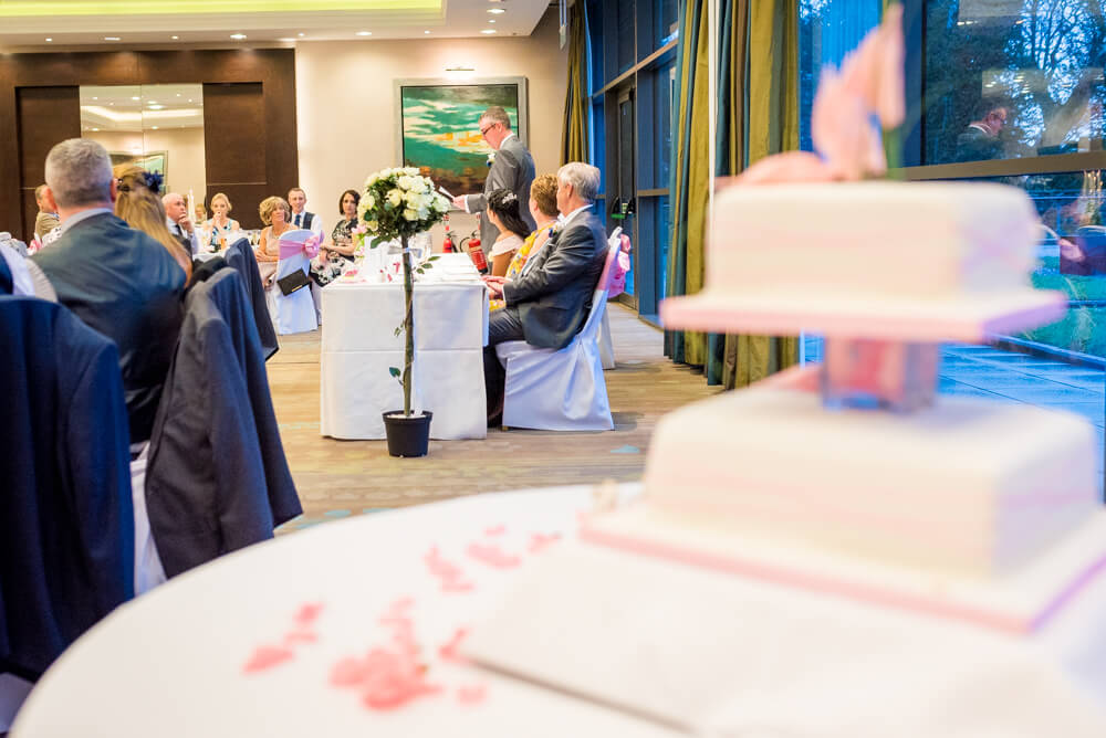 Groom wedding speech with wedding cake