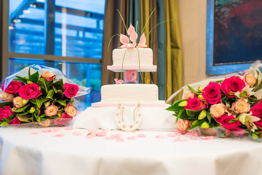 Wedding cake and wedding bouquets
