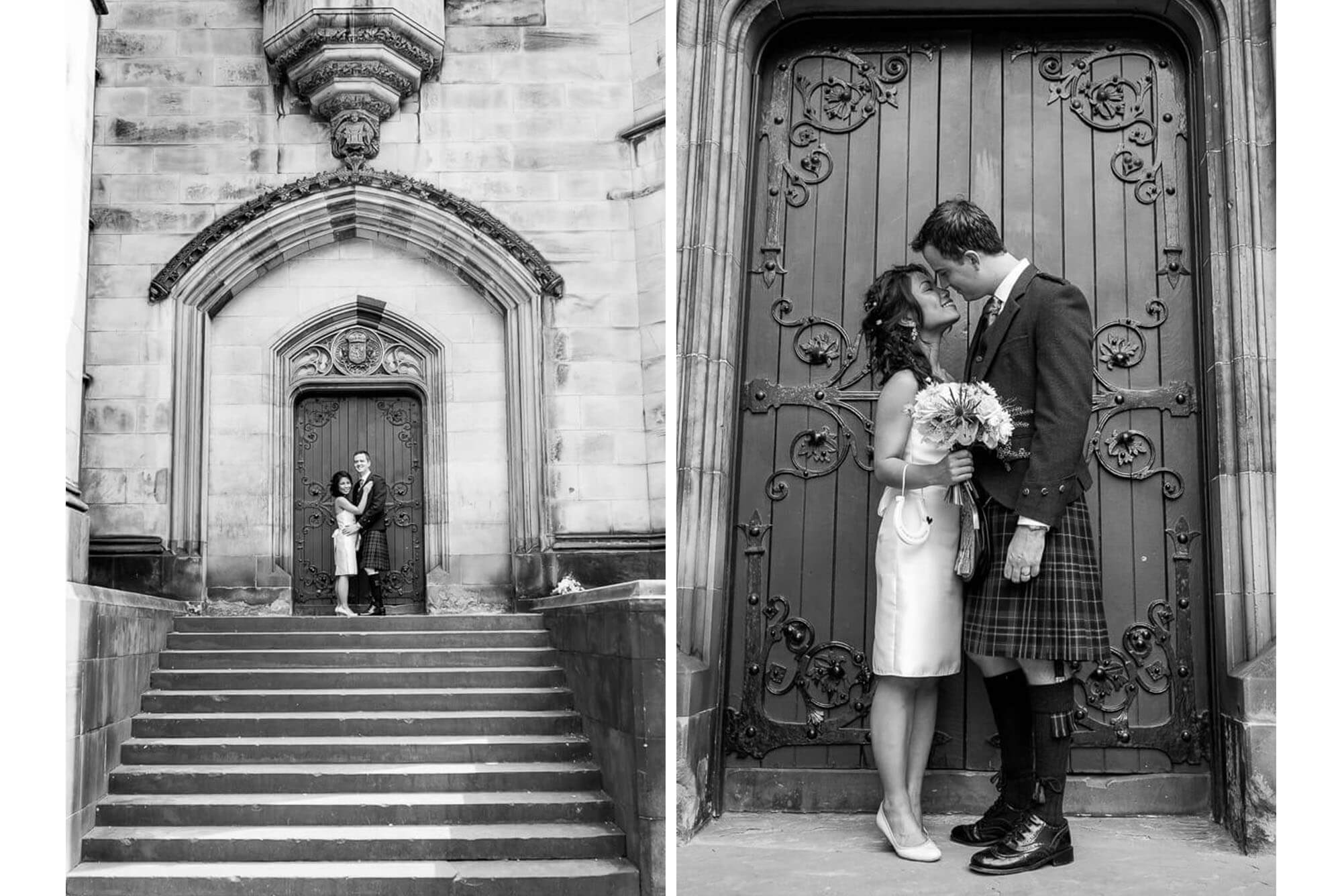 Bride and groom outside church